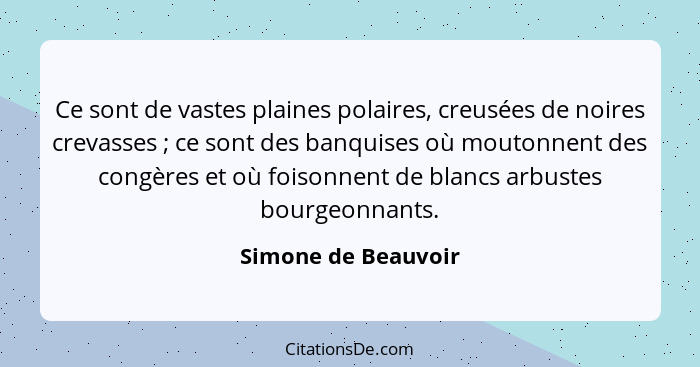 Ce sont de vastes plaines polaires, creusées de noires crevasses ; ce sont des banquises où moutonnent des congères et où fo... - Simone de Beauvoir