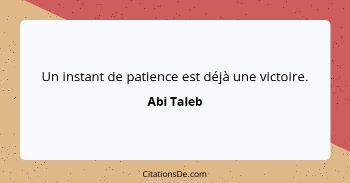 Un instant de patience est déjà une victoire.... - Abi Taleb