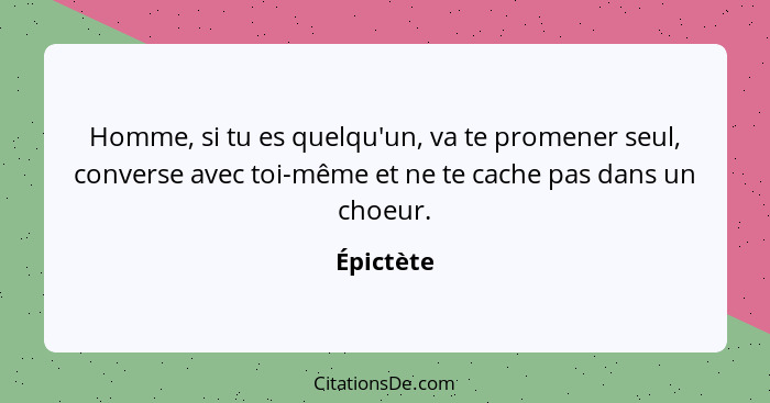 Homme, si tu es quelqu'un, va te promener seul, converse avec toi-même et ne te cache pas dans un choeur.... - Épictète