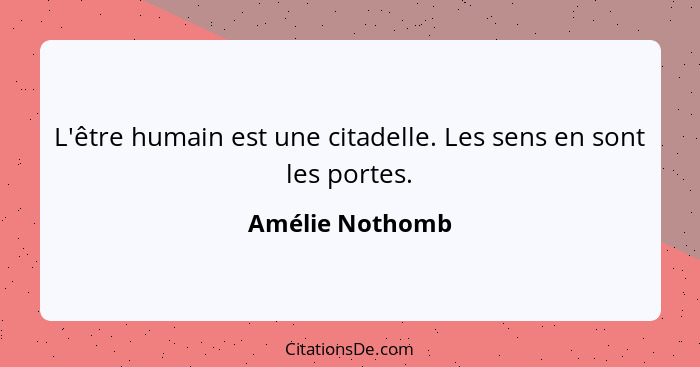 L'être humain est une citadelle. Les sens en sont les portes.... - Amélie Nothomb