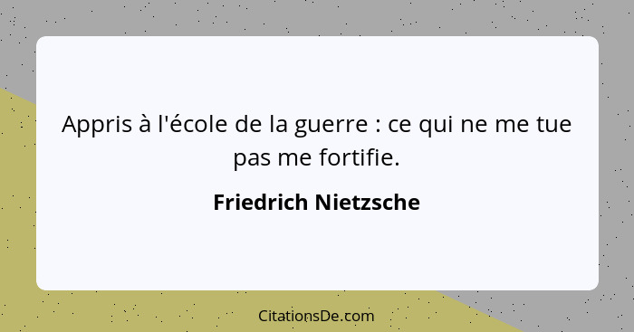 Appris à l'école de la guerre : ce qui ne me tue pas me fortifie.... - Friedrich Nietzsche