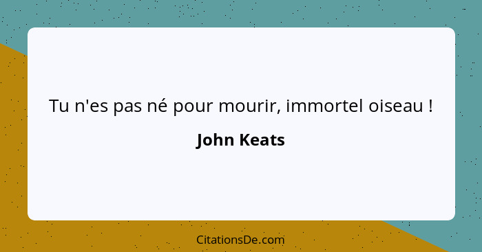 Tu n'es pas né pour mourir, immortel oiseau !... - John Keats