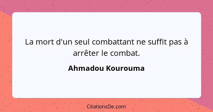 La mort d'un seul combattant ne suffit pas à arrêter le combat.... - Ahmadou Kourouma
