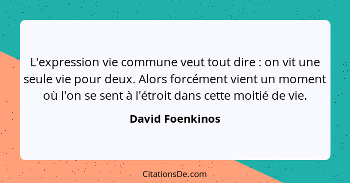 L'expression vie commune veut tout dire : on vit une seule vie pour deux. Alors forcément vient un moment où l'on se sent à l'é... - David Foenkinos