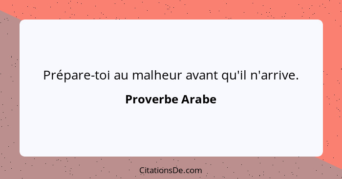 Prépare-toi au malheur avant qu'il n'arrive.... - Proverbe Arabe