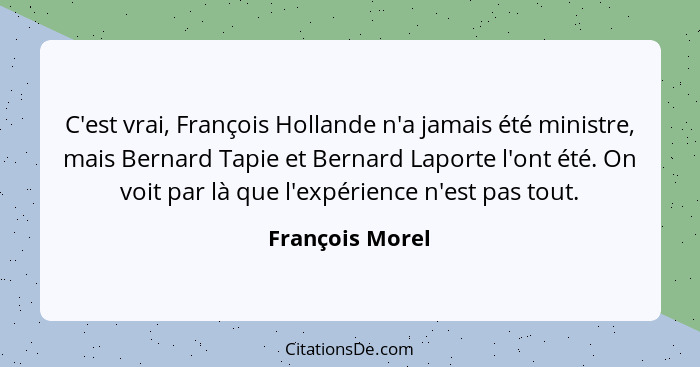 C'est vrai, François Hollande n'a jamais été ministre, mais Bernard Tapie et Bernard Laporte l'ont été. On voit par là que l'expérien... - François Morel