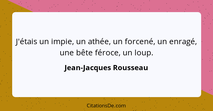 J'étais un impie, un athée, un forcené, un enragé, une bête féroce, un loup.... - Jean-Jacques Rousseau
