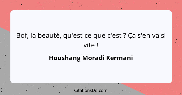 Bof, la beauté, qu'est-ce que c'est ? Ça s'en va si vite !... - Houshang Moradi Kermani