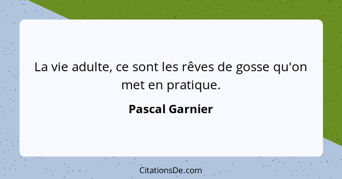 La vie adulte, ce sont les rêves de gosse qu'on met en pratique.... - Pascal Garnier