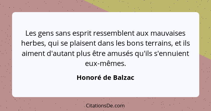 Les gens sans esprit ressemblent aux mauvaises herbes, qui se plaisent dans les bons terrains, et ils aiment d'autant plus être amu... - Honoré de Balzac