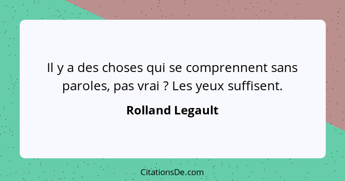 Il y a des choses qui se comprennent sans paroles, pas vrai ? Les yeux suffisent.... - Rolland Legault