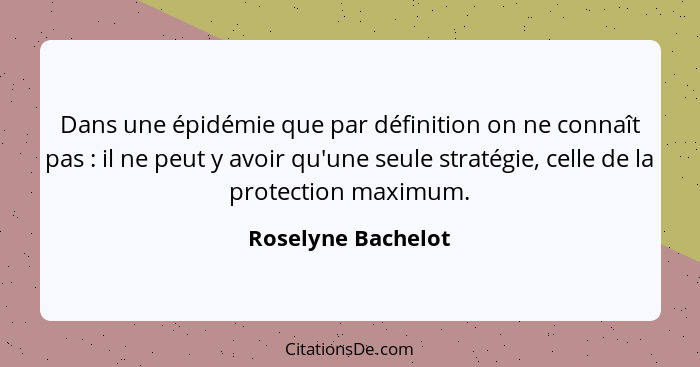 Dans une épidémie que par définition on ne connaît pas : il ne peut y avoir qu'une seule stratégie, celle de la protection ma... - Roselyne Bachelot
