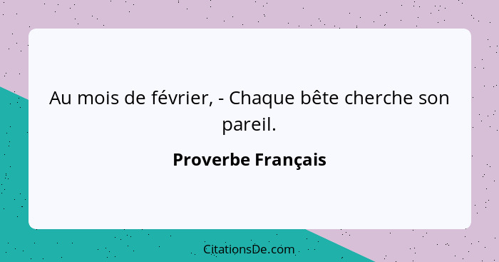 Au mois de février, - Chaque bête cherche son pareil.... - Proverbe Français