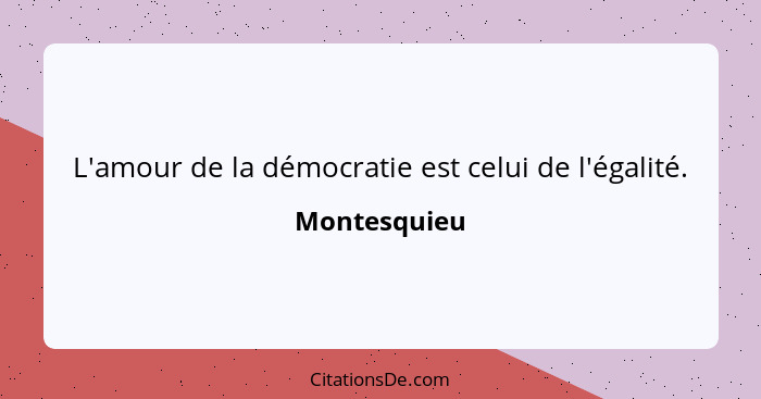 L'amour de la démocratie est celui de l'égalité.... - Montesquieu