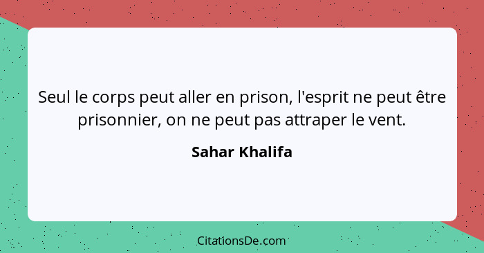 Seul le corps peut aller en prison, l'esprit ne peut être prisonnier, on ne peut pas attraper le vent.... - Sahar Khalifa
