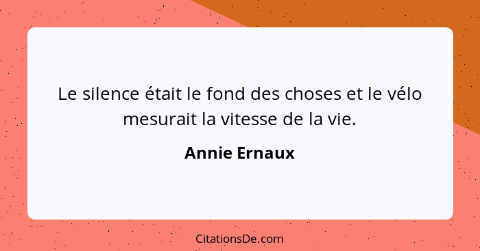 Le silence était le fond des choses et le vélo mesurait la vitesse de la vie.... - Annie Ernaux