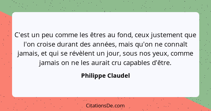 C'est un peu comme les êtres au fond, ceux justement que l'on croise durant des années, mais qu'on ne connaît jamais, et qui se rév... - Philippe Claudel