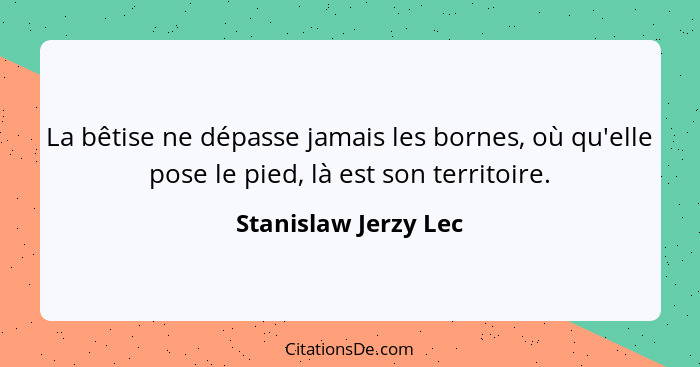 La bêtise ne dépasse jamais les bornes, où qu'elle pose le pied, là est son territoire.... - Stanislaw Jerzy Lec