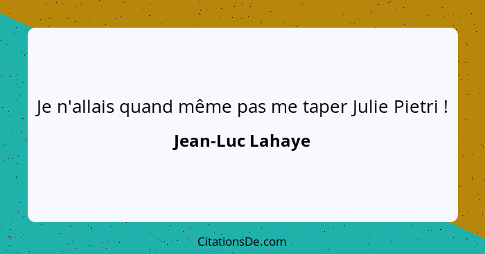 Je n'allais quand même pas me taper Julie Pietri !... - Jean-Luc Lahaye