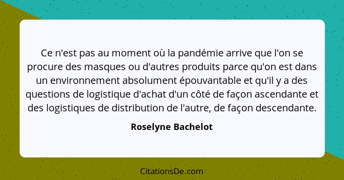 Ce n'est pas au moment où la pandémie arrive que l'on se procure des masques ou d'autres produits parce qu'on est dans un environn... - Roselyne Bachelot