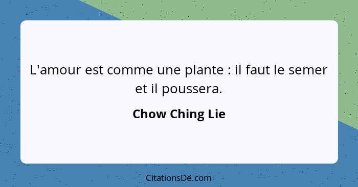 L'amour est comme une plante : il faut le semer et il poussera.... - Chow Ching Lie