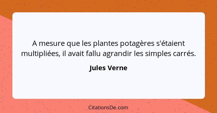 A mesure que les plantes potagères s'étaient multipliées, il avait fallu agrandir les simples carrés.... - Jules Verne