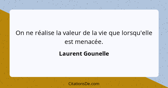 On ne réalise la valeur de la vie que lorsqu'elle est menacée.... - Laurent Gounelle