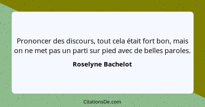 Prononcer des discours, tout cela était fort bon, mais on ne met pas un parti sur pied avec de belles paroles.... - Roselyne Bachelot