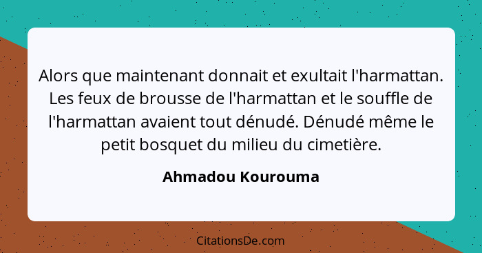 Alors que maintenant donnait et exultait l'harmattan. Les feux de brousse de l'harmattan et le souffle de l'harmattan avaient tout... - Ahmadou Kourouma