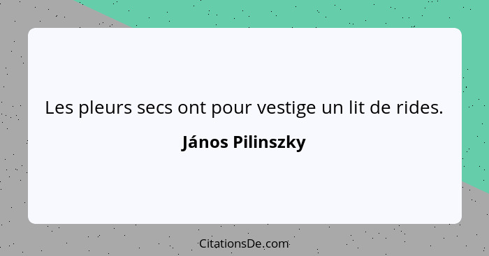 Les pleurs secs ont pour vestige un lit de rides.... - János Pilinszky