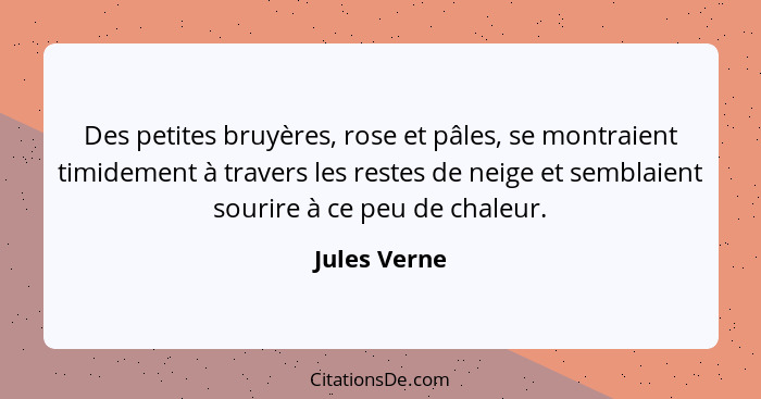 Des petites bruyères, rose et pâles, se montraient timidement à travers les restes de neige et semblaient sourire à ce peu de chaleur.... - Jules Verne