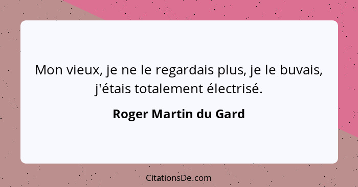 Mon vieux, je ne le regardais plus, je le buvais, j'étais totalement électrisé.... - Roger Martin du Gard