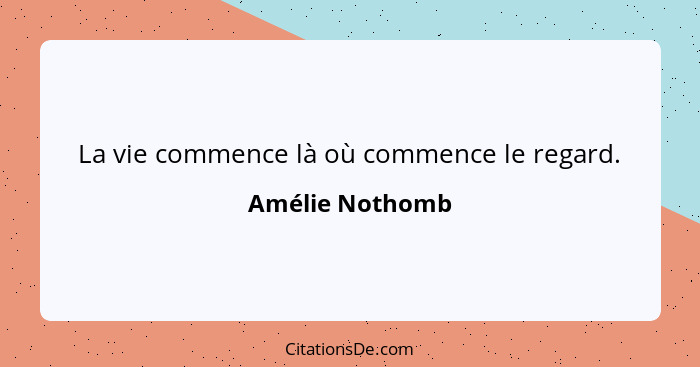 La vie commence là où commence le regard.... - Amélie Nothomb