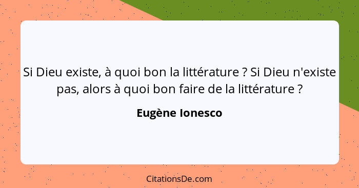 Si Dieu existe, à quoi bon la littérature ? Si Dieu n'existe pas, alors à quoi bon faire de la littérature ?... - Eugène Ionesco