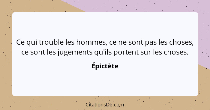 Ce qui trouble les hommes, ce ne sont pas les choses, ce sont les jugements qu'ils portent sur les choses.... - Épictète