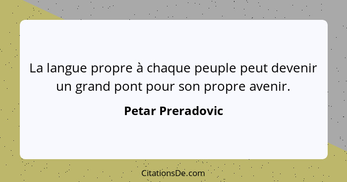 La langue propre à chaque peuple peut devenir un grand pont pour son propre avenir.... - Petar Preradovic