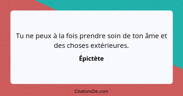 Tu ne peux à la fois prendre soin de ton âme et des choses extérieures.... - Épictète