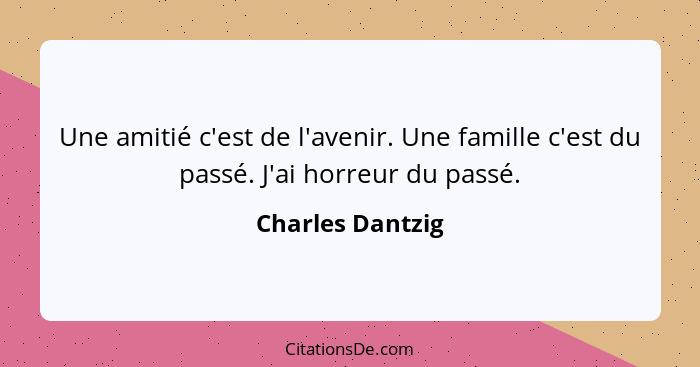 Une amitié c'est de l'avenir. Une famille c'est du passé. J'ai horreur du passé.... - Charles Dantzig