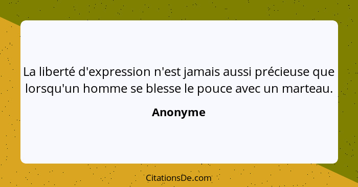 La liberté d'expression n'est jamais aussi précieuse que lorsqu'un homme se blesse le pouce avec un marteau.... - Anonyme