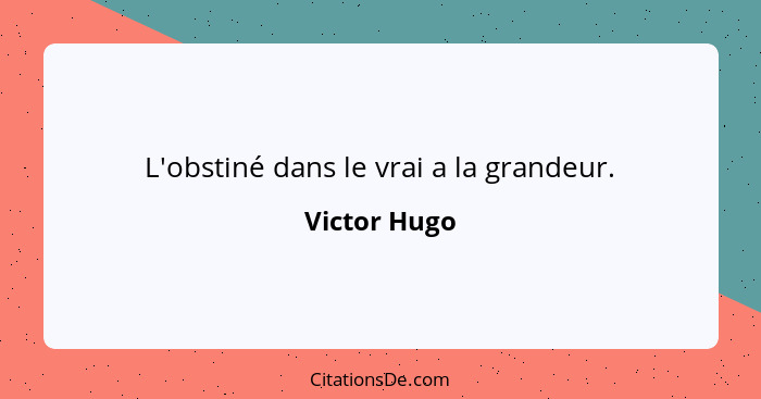 L'obstiné dans le vrai a la grandeur.... - Victor Hugo