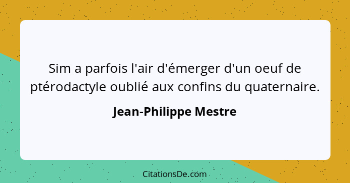 Sim a parfois l'air d'émerger d'un oeuf de ptérodactyle oublié aux confins du quaternaire.... - Jean-Philippe Mestre