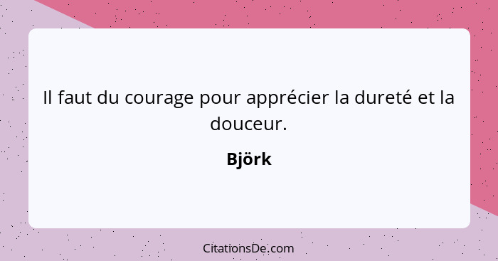Il faut du courage pour apprécier la dureté et la douceur.... - Björk