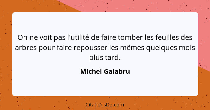 On ne voit pas l'utilité de faire tomber les feuilles des arbres pour faire repousser les mêmes quelques mois plus tard.... - Michel Galabru