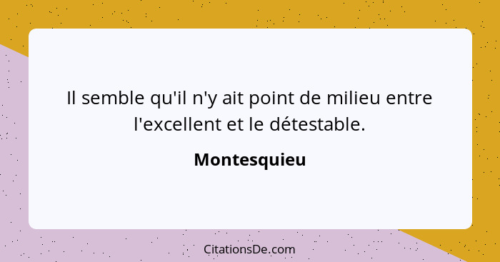 Il semble qu'il n'y ait point de milieu entre l'excellent et le détestable.... - Montesquieu