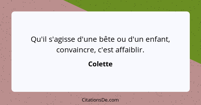 Qu'il s'agisse d'une bête ou d'un enfant, convaincre, c'est affaiblir.... - Colette