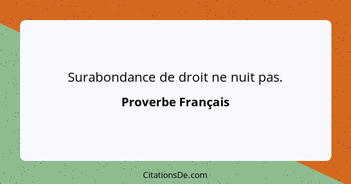 Surabondance de droit ne nuit pas.... - Proverbe Français