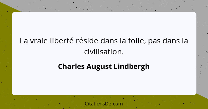 La vraie liberté réside dans la folie, pas dans la civilisation.... - Charles August Lindbergh