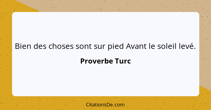 Bien des choses sont sur pied Avant le soleil levé.... - Proverbe Turc