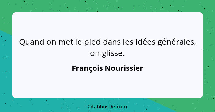 Quand on met le pied dans les idées générales, on glisse.... - François Nourissier