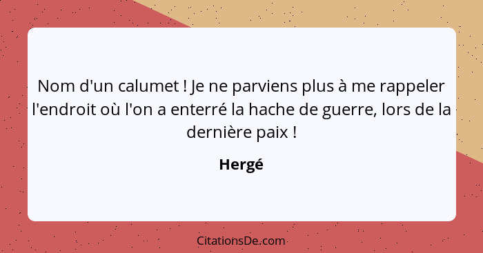 Nom d'un calumet ! Je ne parviens plus à me rappeler l'endroit où l'on a enterré la hache de guerre, lors de la dernière paix !... - Hergé